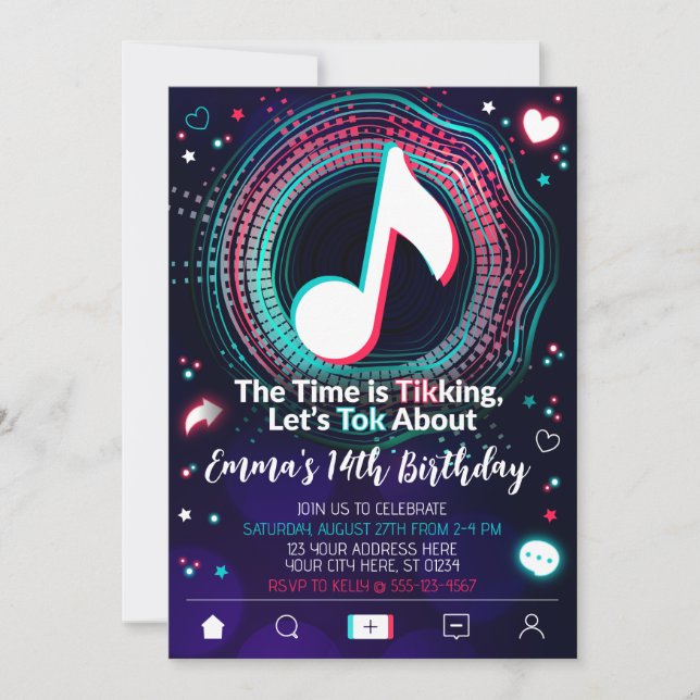 Social Media Birthday Invitation, Teen Music App Invitation (Front)