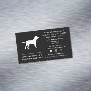 Social Media Black And White Dog Walker Pet Sitter Business Card Magnet