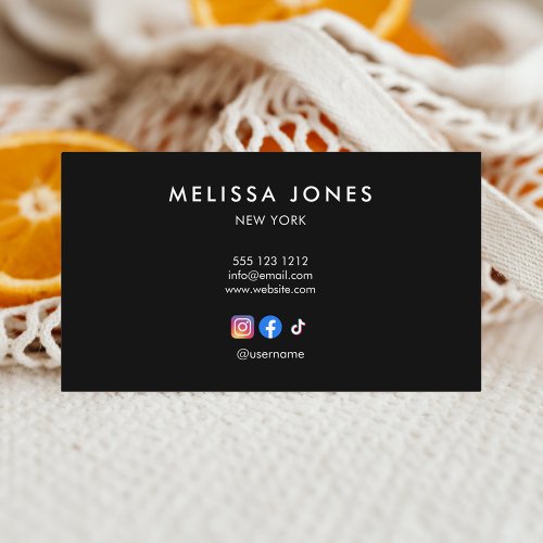 Social Media Black And White Minimalist Business Card