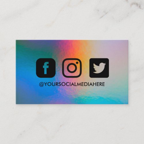 Social Media Black Holographic Elegant Modern Business Card