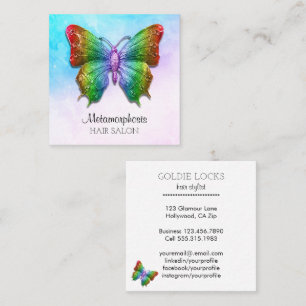 Social Media Butterfly Rainbow Colors Square Business Card