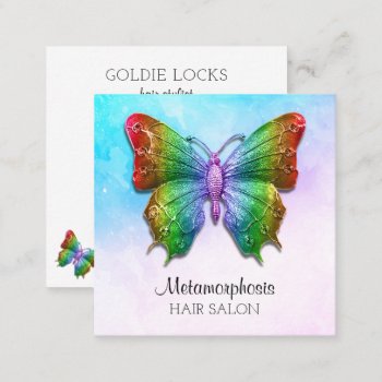 Social Media Butterfly Rainbow Colors Square Business Card by angela65 at Zazzle