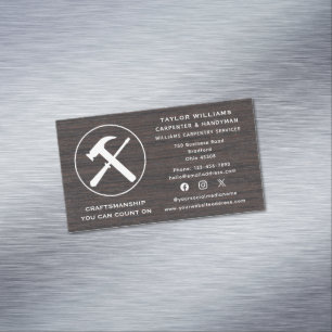 Social Media Carpenter Carpentry Rustic Wooden Fun Business Card Magnet
