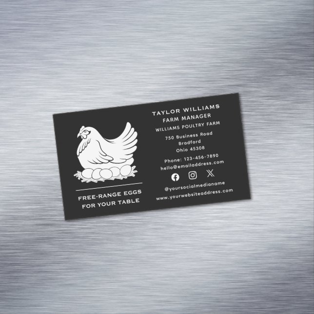 Social Media Chicken Eggs Farm Farmer Farmhouse Business Card Magnet (In Situ)