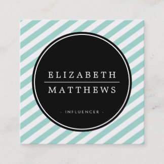 SOCIAL MEDIA circle border black mint green white Square Business Card