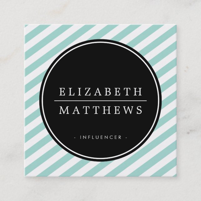 SOCIAL MEDIA circle border black mint green white Square Business Card (Front)