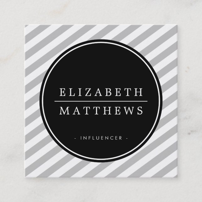 SOCIAL MEDIA circle border black pale gray white Square Business Card (Front)