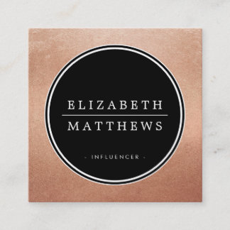 SOCIAL MEDIA circle border black stylish rose gold Square Business Card