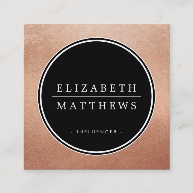 SOCIAL MEDIA circle border black stylish rose gold Square Business Card (Front)