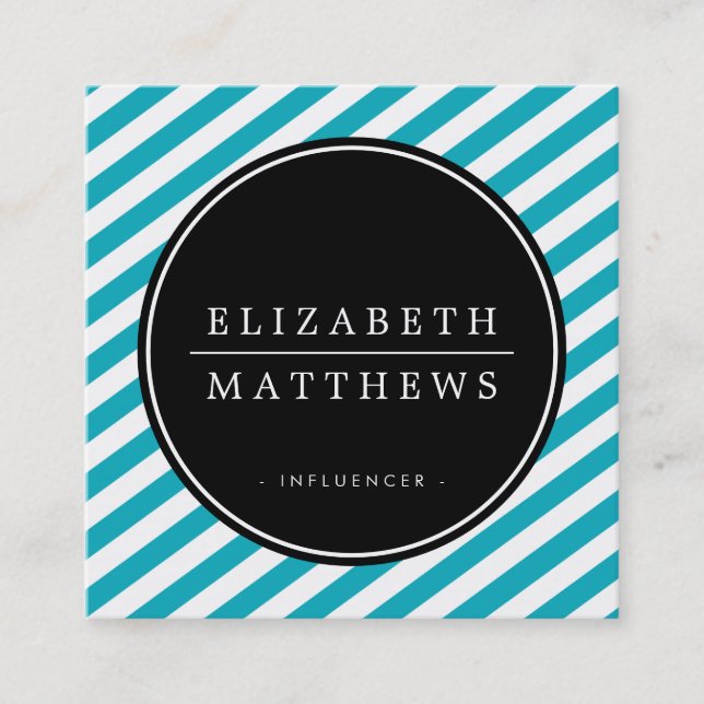 SOCIAL MEDIA circle border black turquoise aqua Square Business Card (Front)