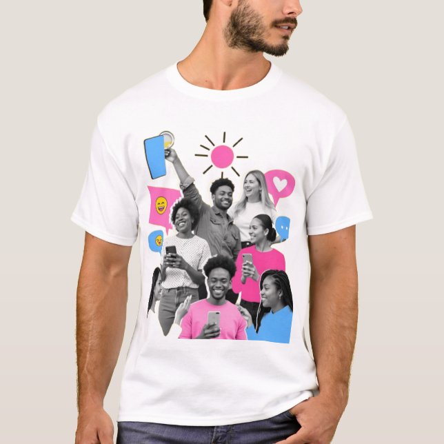 Social Media Communication and Happy People T-Shirt (Front)