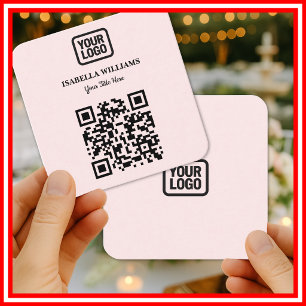 Social Media Connect With Us Instagram Pink QR Square Business Card