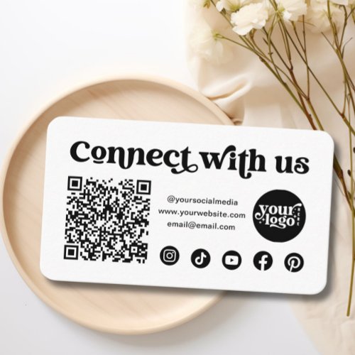 Social Media Connect With Us Qr Code White Business Card