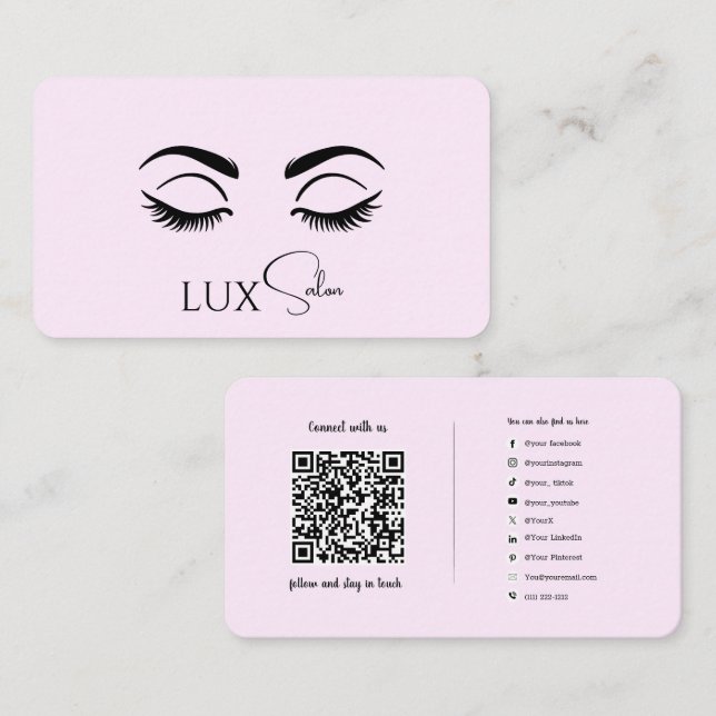 Social Media Connection QR Code Logo Lashes Business Card (Front/Back)