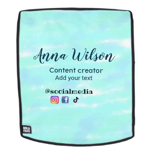 Social media content creator blue green add name t backpack