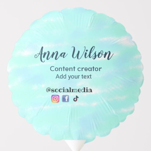 Social media content creator blue green add name t balloon