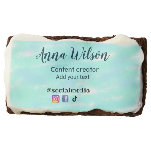 Social media content creator blue green add name t brownie