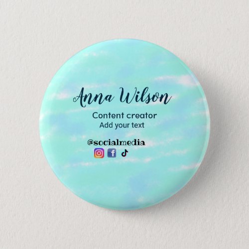 Social media content creator blue green add name t button