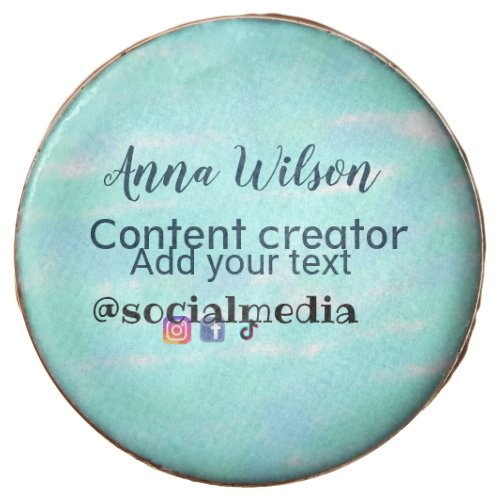 Social media content creator blue green add name t chocolate covered oreo