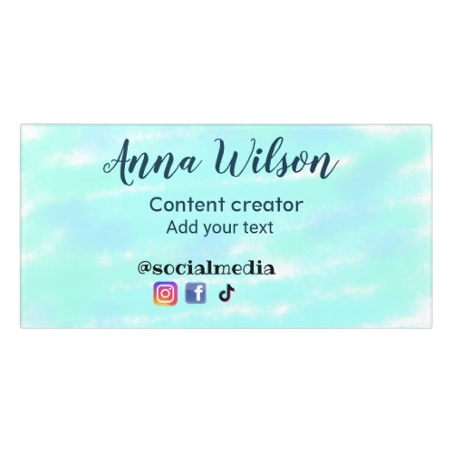 Social media content creator blue green add name t door sign