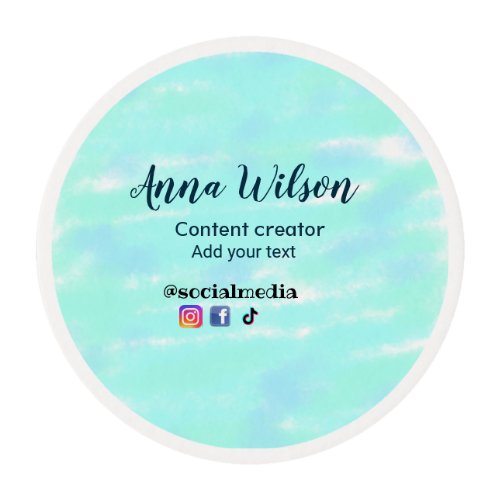 Social media content creator blue green add name t edible frosting rounds