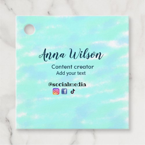Social media content creator blue green add name t favor tags