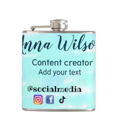 Social media content creator blue green add name t flask