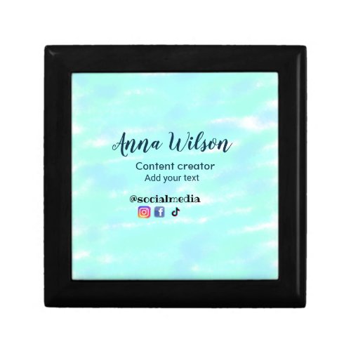 Social media content creator blue green add name t gift box