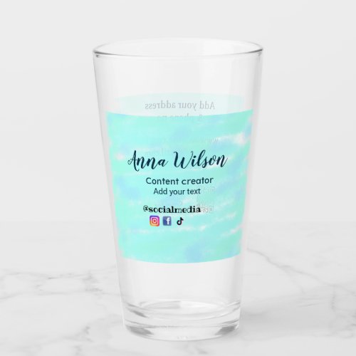 Social media content creator blue green add name t glass