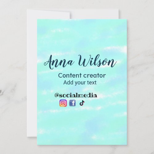 Social media content creator blue green add name t holiday card