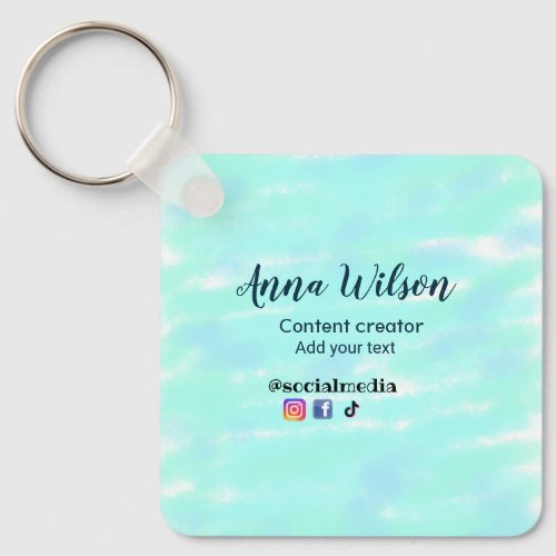Social media content creator blue green add name t keychain