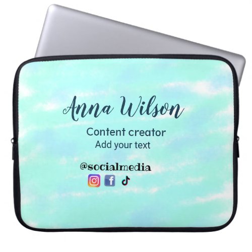 Social media content creator blue green add name t laptop sleeve