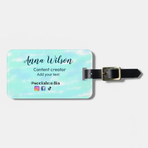 Social media content creator blue green add name t luggage tag