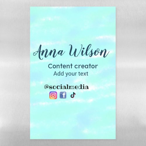 Social media content creator blue green add name t magnetic dry erase sheet