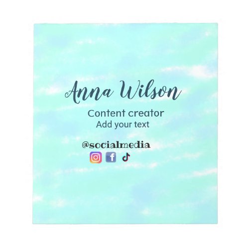 Social media content creator blue green add name t notepad