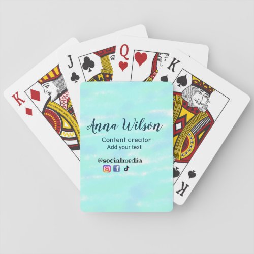 Social media content creator blue green add name t playing cards