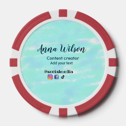 Social media content creator blue green add name t poker chips