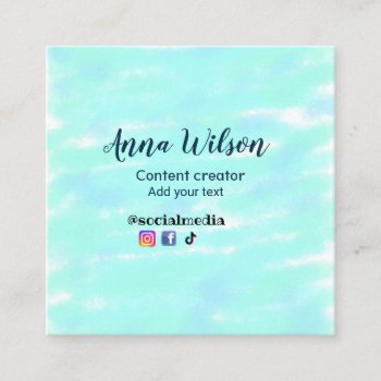 Social Media Content Creator Blue Green Add Name T Square Business Card by AngelMermaid at Zazzle