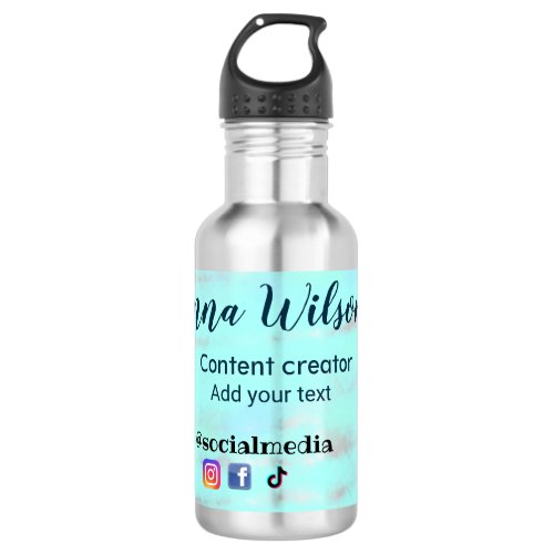 Social media content creator blue green add name t stainless steel water bottle