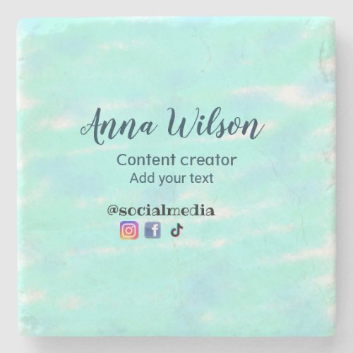 Social media content creator blue green add name t stone coaster