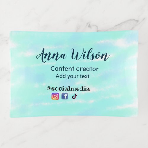Social media content creator blue green add name t trinket tray
