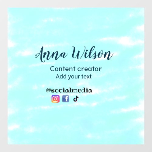 Social media content creator blue green add name t window cling
