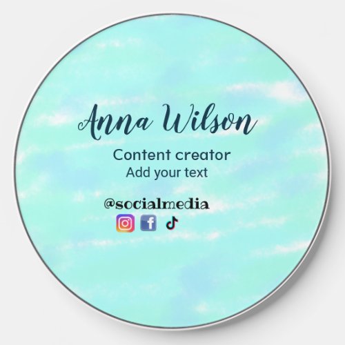 Social media content creator blue green add name t wireless charger 