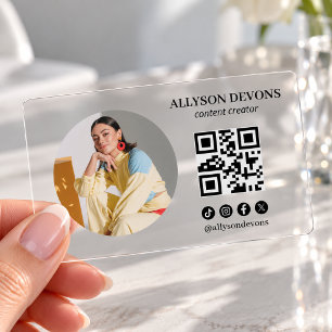 Social Media Content Creator Photo QR Code Modern Clear Business Cards