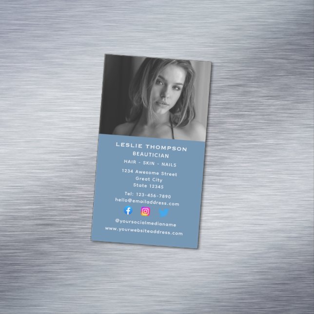 Social Media Cosmetologist Beautician Vertical Business Card Magnet (In Situ)