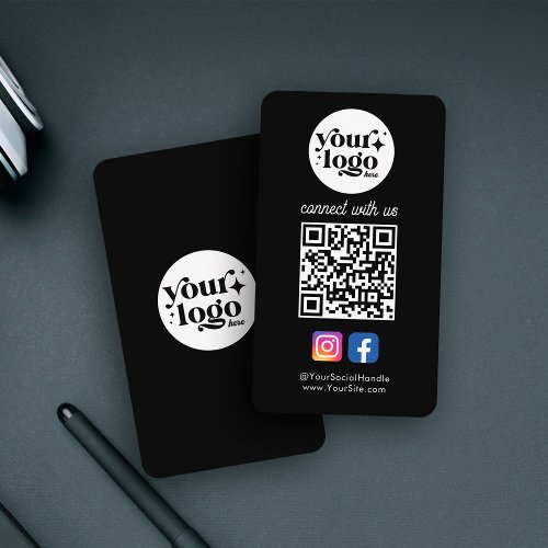 Social Media Custom Logo QR Code Black Bold Business Card