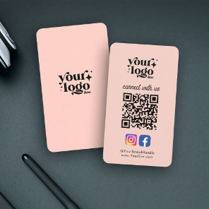 Social Media Custom Logo QR Code Peach Blush Bold Business Card