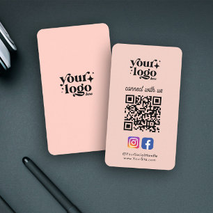 Social Media Custom Logo QR Code Peach Blush Bold Business Card