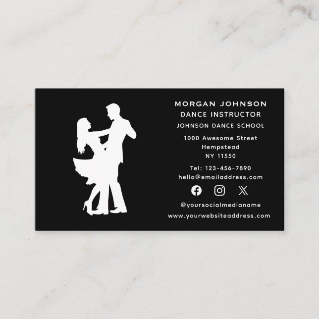 Social Media Dance Instructor Ballroom Dancing Business Card (Front)