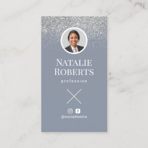 Social Media Dusty Blue QR Code Add your Photo Business Card